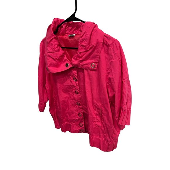 Route 66 Hot Pink Womens 3/4 Sleeve Jacket Large Collar Button Front - Picture 3 of 11